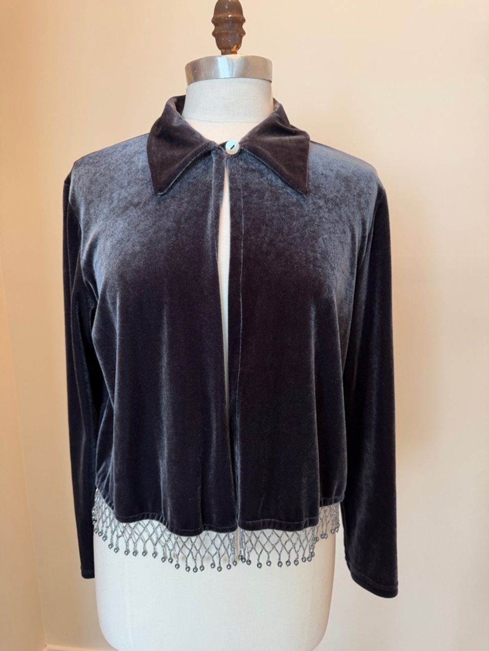 Velvet Beaded Hem Jacket - Dark Gray